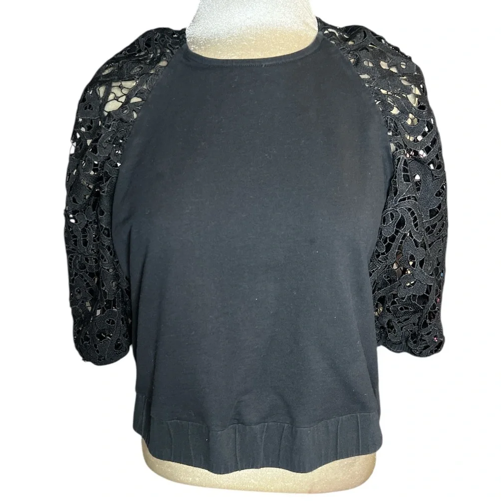 Anthropologie Dolan Black Lace balloon Sleeve Blouse L